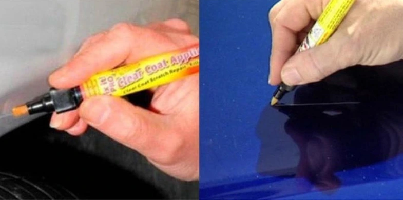 person uses person uses CarScratcher Pencil on blue car